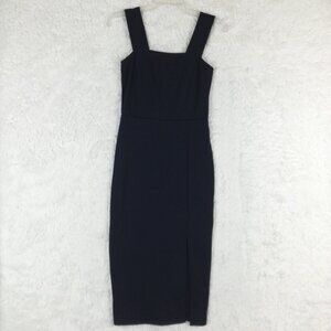 Vanity Room Womens Midi Apron‎ Navy Blue Ribbed Front Slit Pullover Sleeveless M